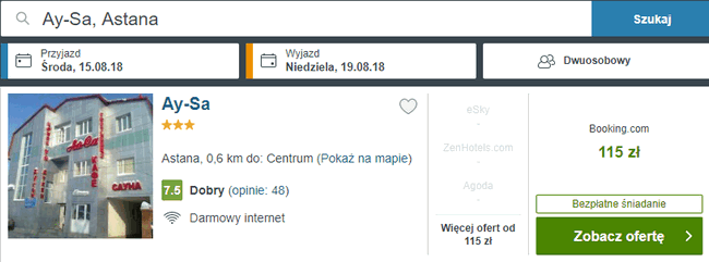 rezerwacja noclegów w Astanie