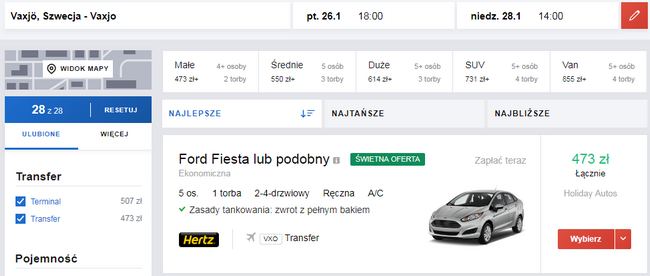 rezerwacja wypożyczonego samochodu