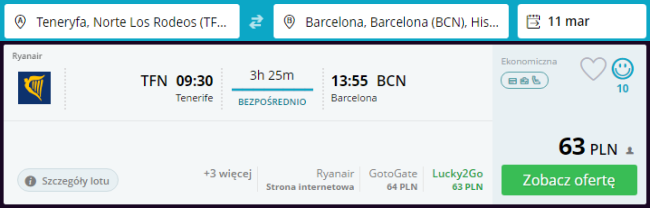 Rezerwacja przelotów z Teneryfy do Barcelony