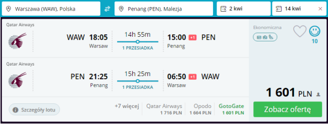Rezerwacja przelotów z Warszawy do Penang