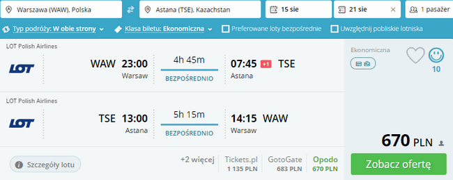 rezerwacja lotów do Astany