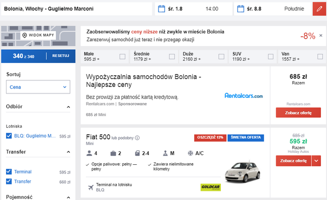 wynajem auta w bolonii