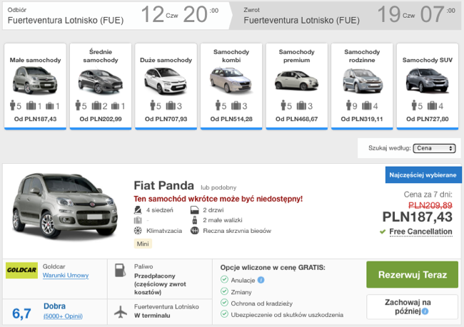 zarezerwuj auto na fue