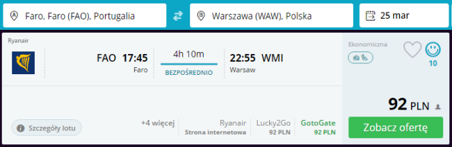 Rezerwacja przelotów z Faro do Warszawy