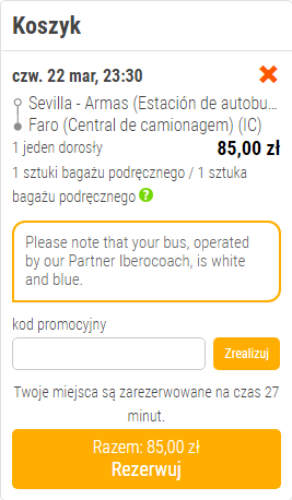 Przejazd z Sevilli do Faro