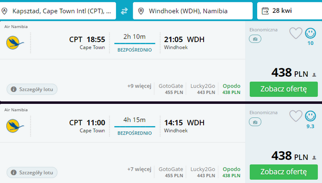 rezerwacja lotów z kapsztadu do windhoek