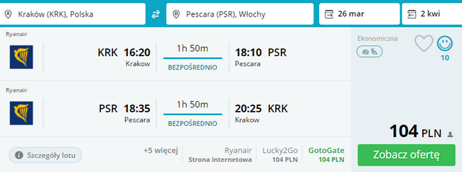 rezerwacja lotów z krakowa do pescary