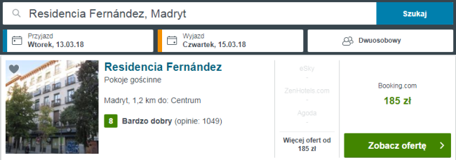 Rezerwacja obiektu w Madrycie
