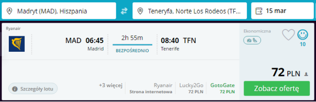 Rezerwacja przelotów z Madrytu na Teneryfę