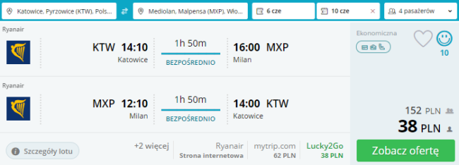 mediolan loty