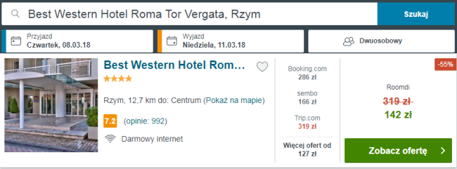 Rezerwacja obiektu Best Western Roma