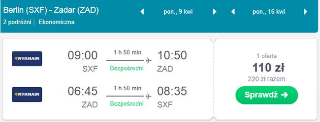 rezerwacja lotów z berlina do zadaru