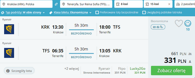 rezerwacja lotów na Teneryfę