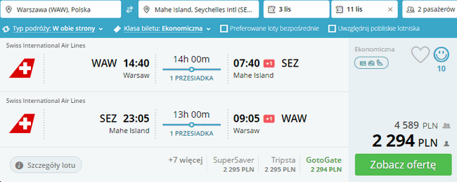 rezerwacja lotów na Seszele