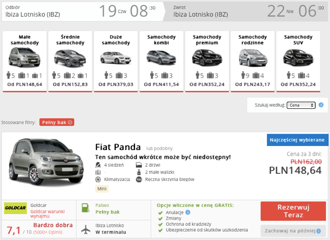 zarezerwuj auto na ibizie