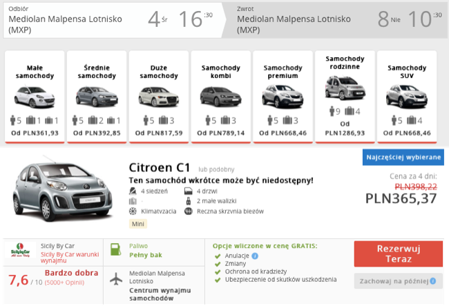 zarezerwuj auto w mediolanie