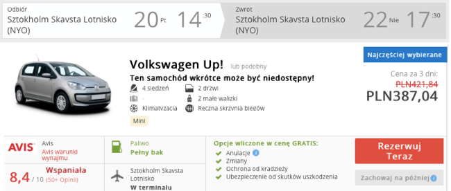 zarezerwuj auto w sztokholmie