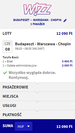 Rezerwacja przelotów z Budapesztu do Warszawy