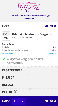 zarezerwuj lot do mediolanu