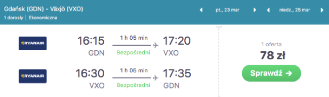 zarezerwuj lot do vaxjo