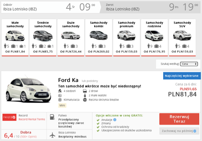 zarezerwuj auto na ibizie