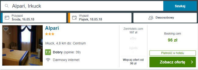 Rezerwacja obiektu w Irkucku