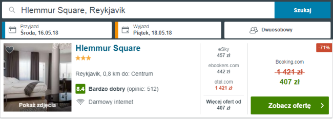 Rezerwacja obiektu w Reykjaviku