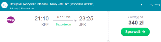 Rezerwacja przelotów z Reykjaviku do Nowego Jorku