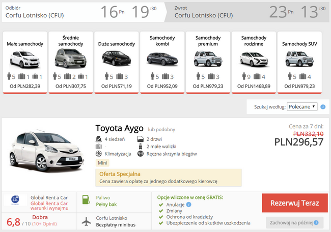 auto na korfu wypożyczenie
