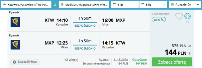 zarezerwuj lot do mediolanu