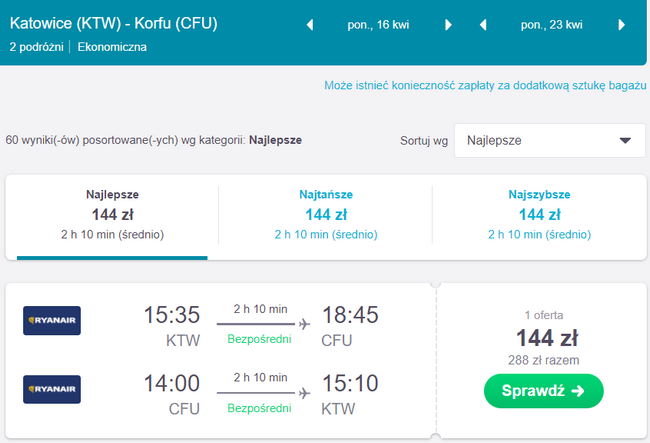 korfu z katowic tanie loty