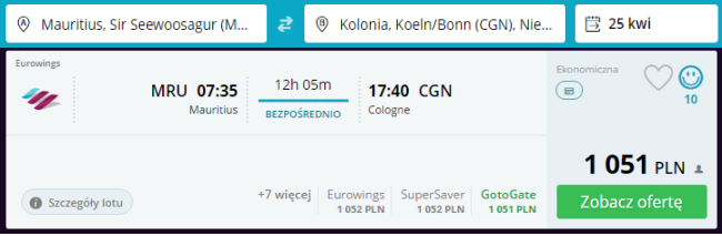 Rezerwacja przelotów z Mauritiusu do Kolonii