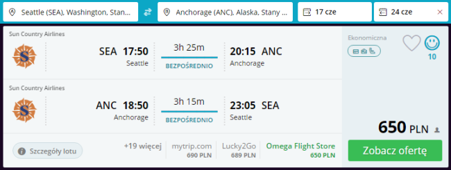 Rezerwacja przelotów z Seattle do Anchorage