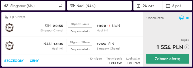 Rezerwacja przelotów z Singapuru na Fidżi