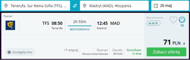 Rezerwacja przelotów z Teneryfy do Madrytu