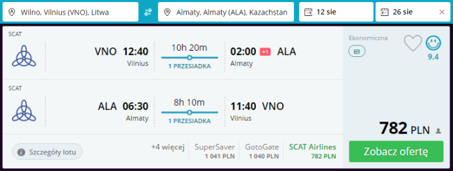 Rezerwacja przelotów z Wilna do Ałmaty
