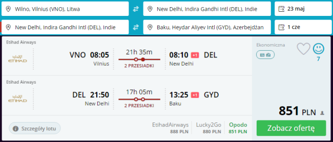 Rezerwacja przelotów Wilno-Delhi-Baku