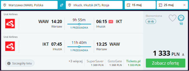Rezerwacja przelotów z Warszawy do Irkucka