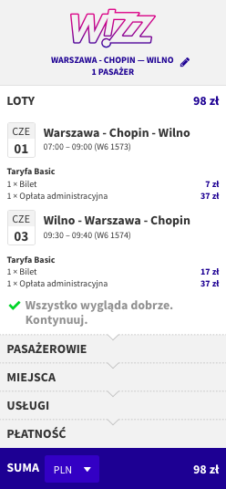 zarezerwuj lot do wilna