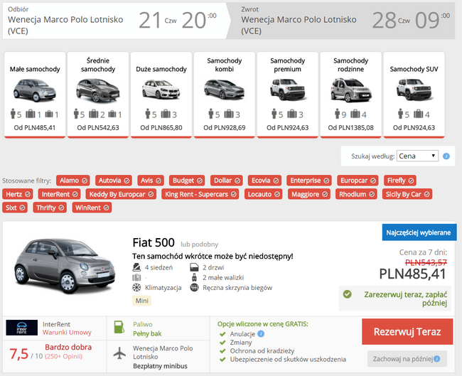 auto w wenecji wypożyczenie
