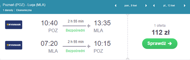 rezerwacja lotów na Maltę