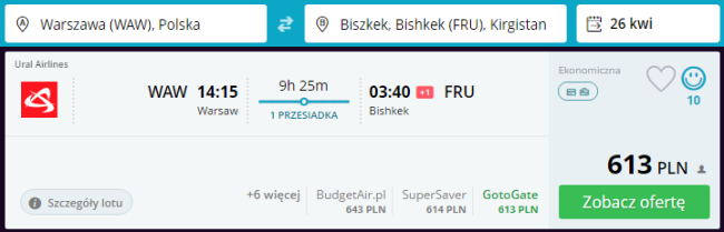 Rezerwacja przelotów z Warszawy do Biszkeku