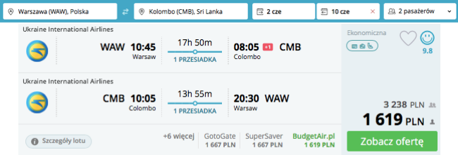 zarezerwuj lot na srilanke