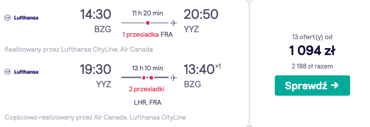 zarezerwuj loty do toronto