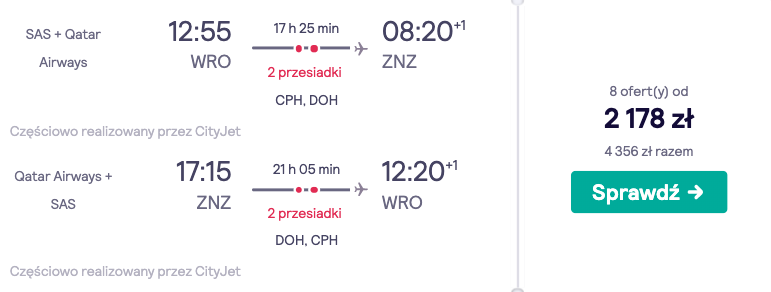 zarezerwuj loty na zanzibar