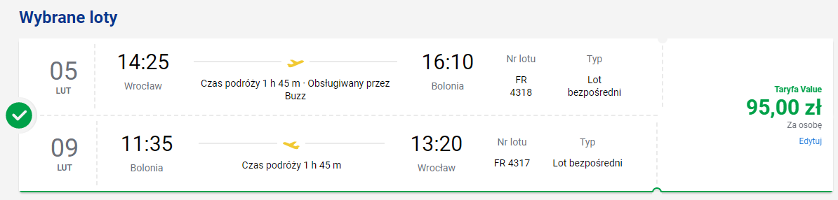 Bolonia loty