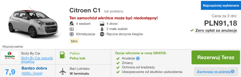 zarezerwuj auto w bari