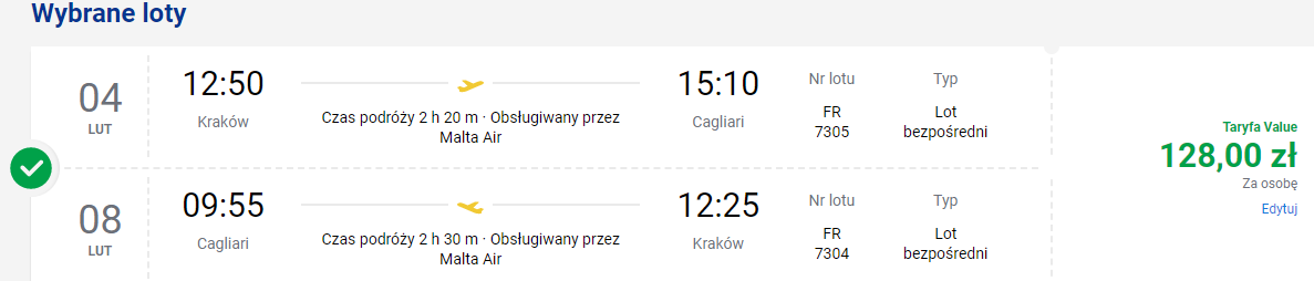 Loty na Sardynię
