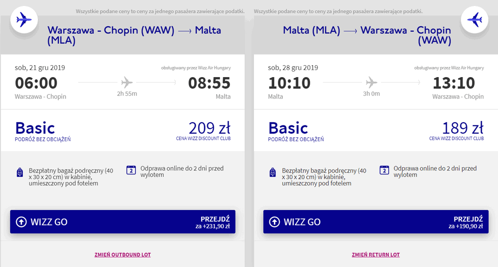 malta loty z warszawy