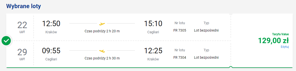 Loty na Sardynię